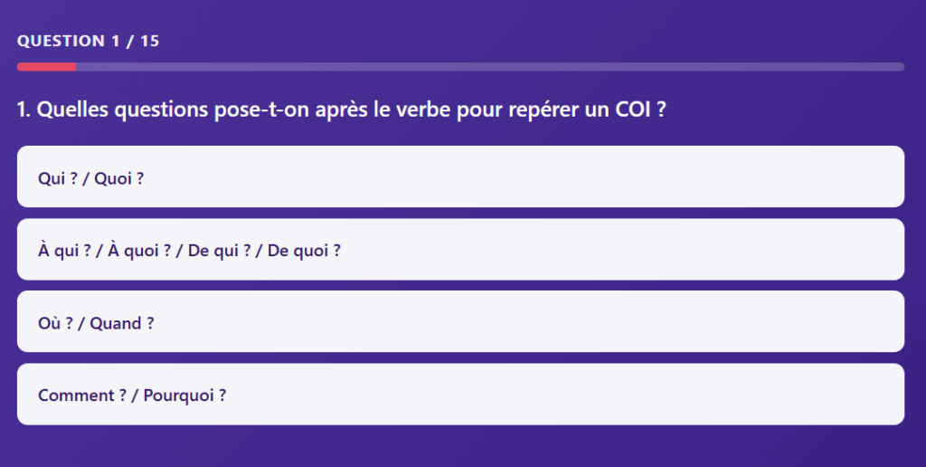 Quiz #2 : Le Complément d’objet indirect – Quiz Français
