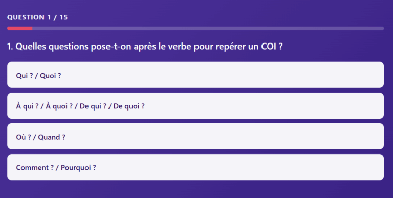 Quiz #2 : Le Complément d'objet indirect - Quiz Français